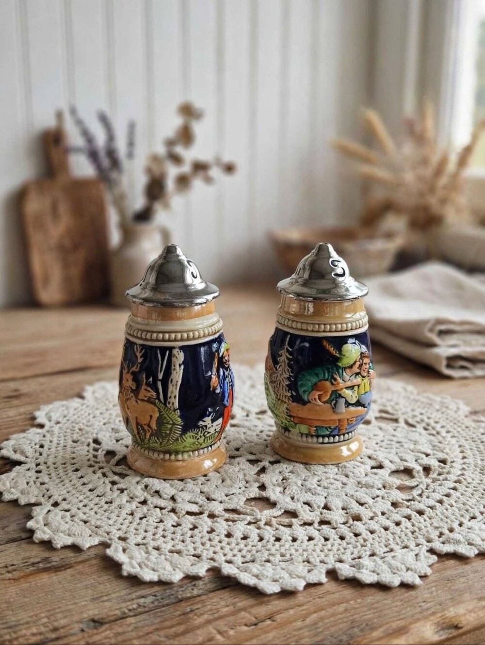Vintage Made in Germany Alpine Salt & Pepper Shakers Cobalt Blue Ceramic Bavaria
